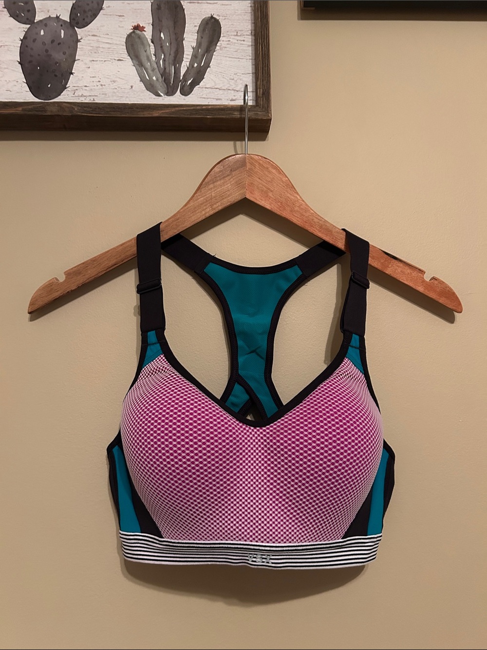 VSX Pink & Teal Racerback Sports Bra with Striped Band